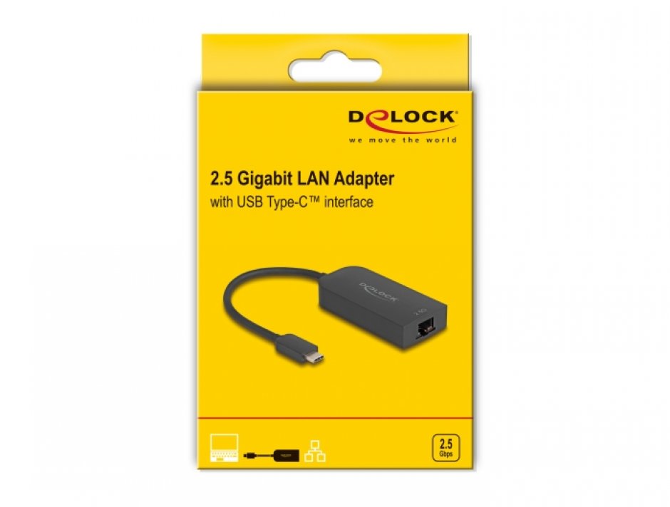 Imagine Adaptor retea USB type C la 2.5 Gigabit LAN, Delock 66046