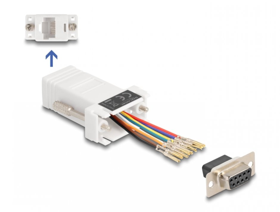 Imagine Adaptor Assembly Kit D-Sub 9 pini la RJ45 M-M Alb, Delock 67105