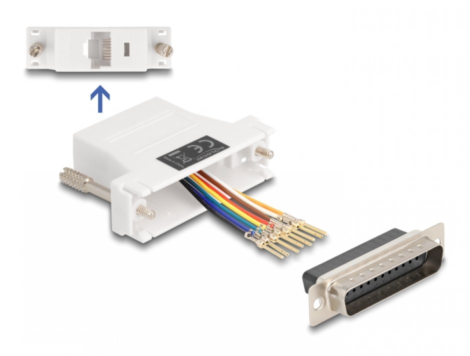 Imagine Adaptor Assembly Kit D-Sub 25 pini la RJ45 T-M Alb, Delock 67114