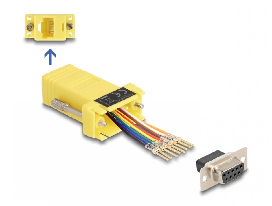 Imagine Adaptor Assembly Kit D-Sub 9 pini la RJ45 M-M Galben, Delock 67107