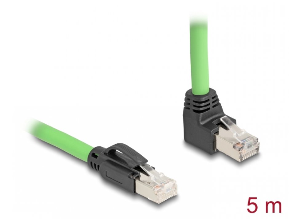 Imagine Cablu de retea RJ45 Cat.6A SFTP drept/unghi sus TPU 5m Verde pentru medii industriale, Delock 80894