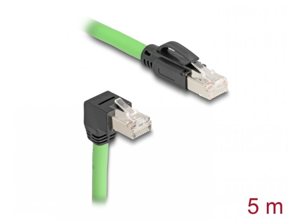 Imagine Cablu de retea RJ45 Cat.6A SFTP drept/unghi jos TPU 5m Verde pentru medii industriale, Delock 80897