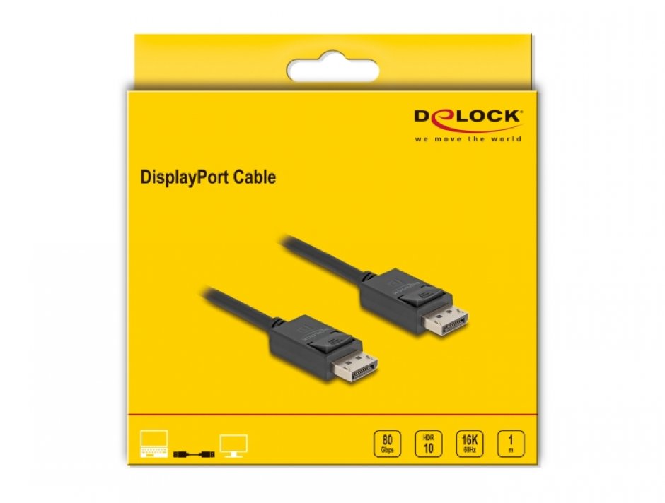 Imagine Cablu Displayport 16K60Hz/8K120Hz/4K240Hz 80Gbps 1m, Delock 81174