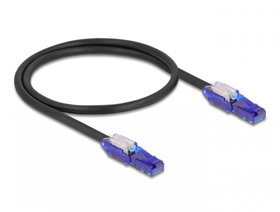 Imagine Cablu de retea RJ45 Cat.6 UTP conectori in unghi 180 grade 0.5m Negru, Delock 80925