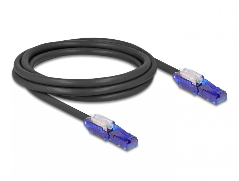 Imagine Cablu de retea RJ45 Cat.6 UTP conectori in unghi 180 grade 2m Negru, Delock 80927