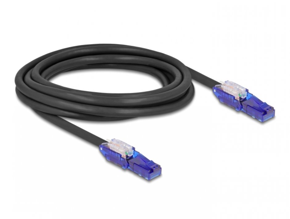 Imagine Cablu de retea RJ45 Cat.6 UTP conectori in unghi 180 grade 3m Negru, Delock 80928