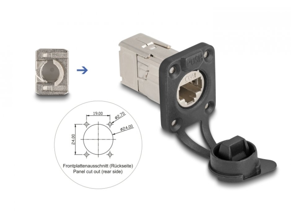 Imagine Conector D-type ecranat RJ45 Cat.6A cu protectie praf si waterproof IP66, Delock 67063