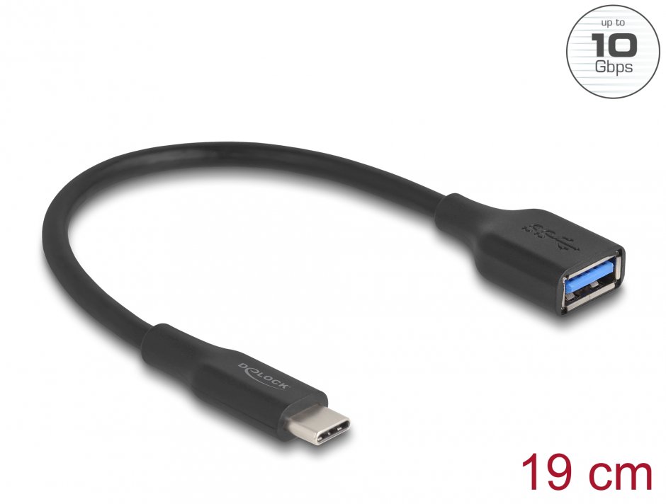 Imagine Adaptor USB 3.2 type C la USB-A T-M 60W QC 3.0 19cm, Delock 67179
