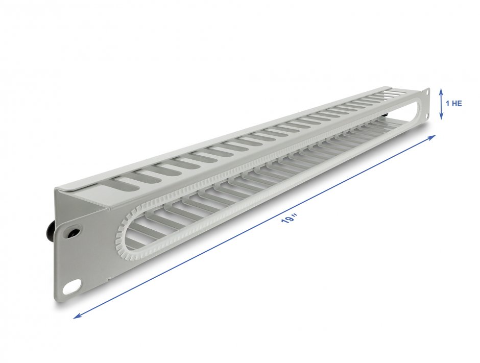 Imagine Panou 19" 1U cu organizare cabluri si protectie la margine Gri, Delock 67278