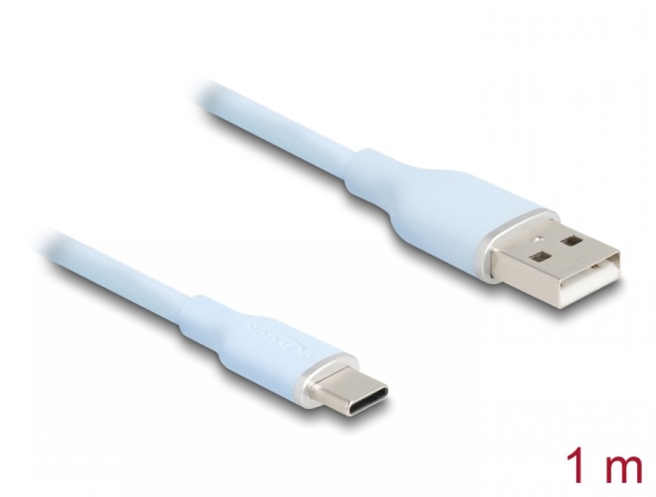 Imagine Cablu USB-A 2.0 la USB type C T-T 1m silicon Blue, Delock 81222