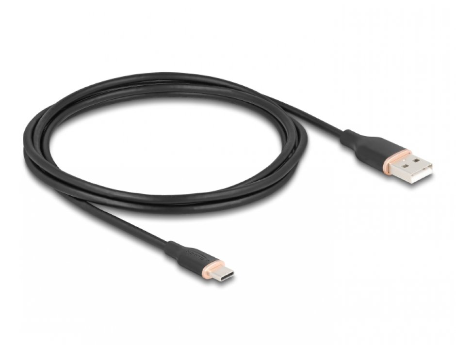 Imagine Cablu USB-A 2.0 la USB type C T-T 2.5m silicon Negru, Delock 81227