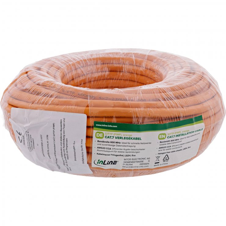 Imagine Rola 50m cablu de retea RJ45 Cat.7 S/FTP CCA LSOH Orange, InLine IL70250I