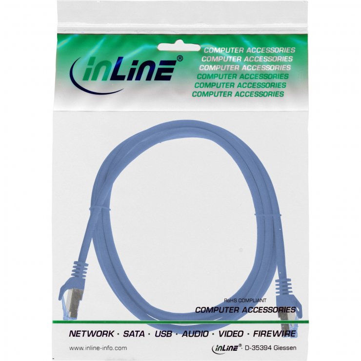 Imagine Cablu de retea RJ45 Cat.6A S/FTP LSoH CCA 0.3m Albastru, InLine IL72633B