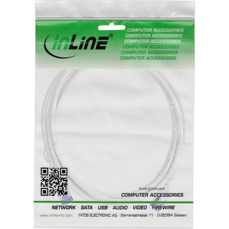 Imagine Cablu de retea slim Cat.6A S/FTP LSOH Alb 3m, InLine IL74903W
