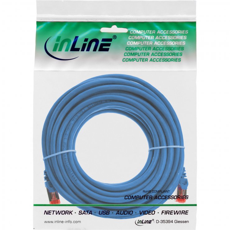 Imagine Cablu de retea RJ45 S/FTP PiMF Cat.6 15m Albastru, InLine IL76415B