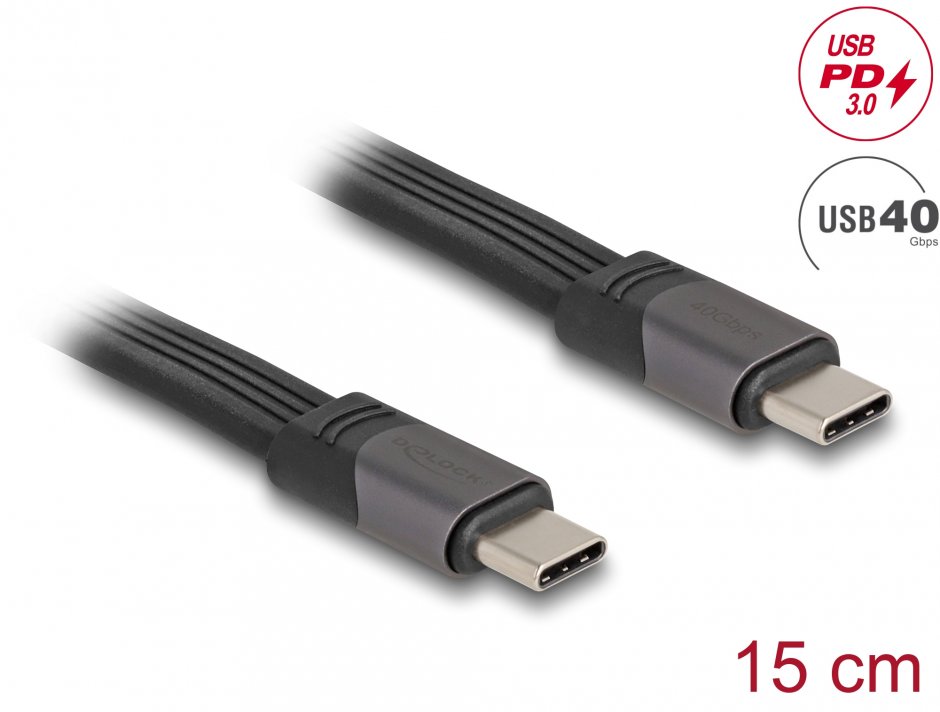 Imagine Cablu USB 40 Gbps type C FPC Flat PD 100W E-Marker 0.15m, Delock 80099
