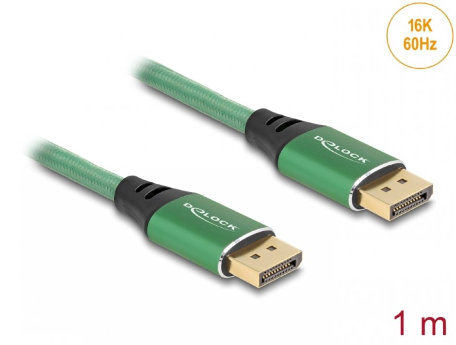 Imagine Cablu Displayport 16K60Hz/8K120Hz/4K240Hz T-T 1m brodat Verde, Delock 80629