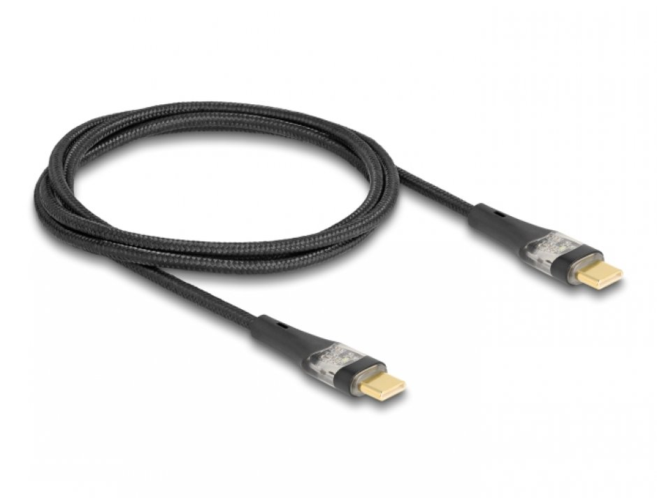 Imagine Cablu USB 2.0 type C PD 3.0 100W E-Marker T-T 1m brodat Negru, Delock 80763