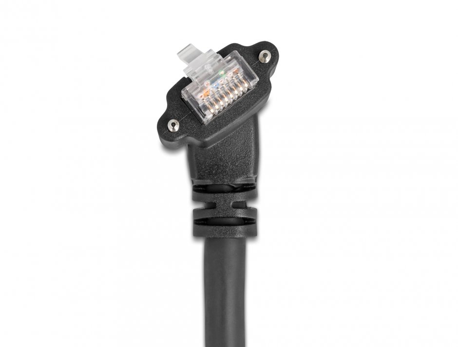 Imagine Cablu de retea RJ45 Cat.6 SFTP drept/unghi cu suruburi 3m Negru, Delock 80919