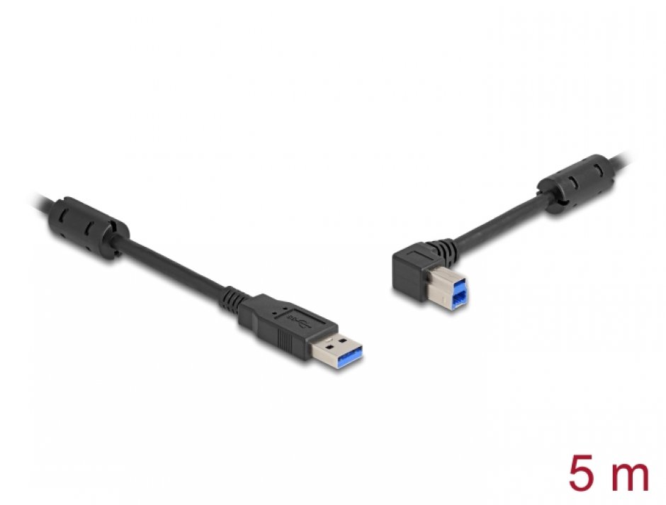 Imagine Cablu USB 3.0-A la USB-B drept/unghi stanga 5m, Delock 81103