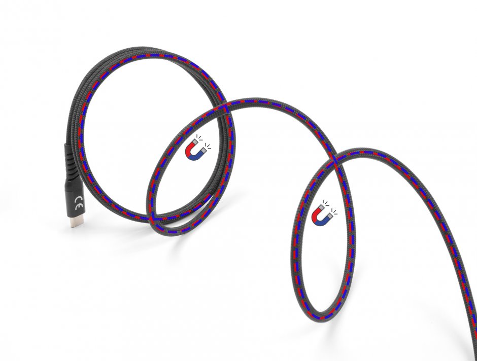 Imagine Cablu USB 2.0 Type C cu invelis magnetic PD 3.0/60W 1m Negru, Delock 81119