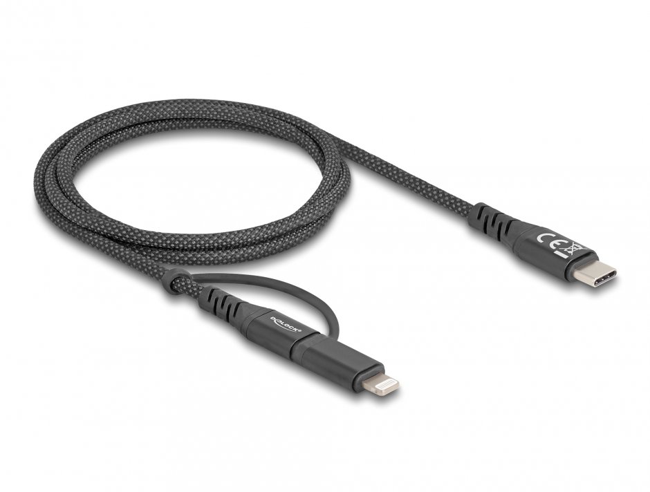 Imagine Cablu 2 in 1 USB Type C la USB Type-C / Lightning iPhone/iPad MFi 60W 1m, Delock 81170