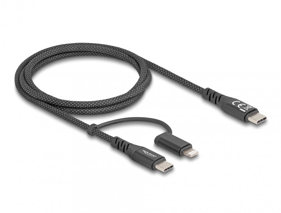 Imagine Cablu 2 in 1 USB Type C la USB Type-C / Lightning iPhone/iPad MFi 60W 1m, Delock 81170