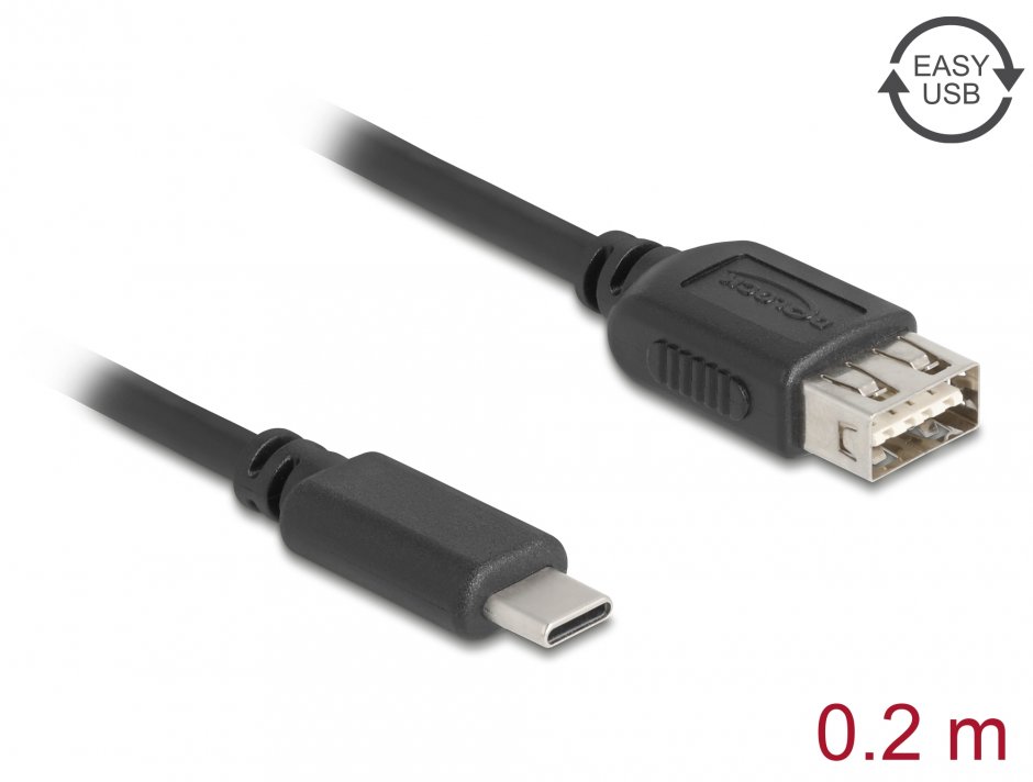 Imagine Cablu USB 2.0 Type C la EASY USB-A T-M 0.2m, Delock 81534