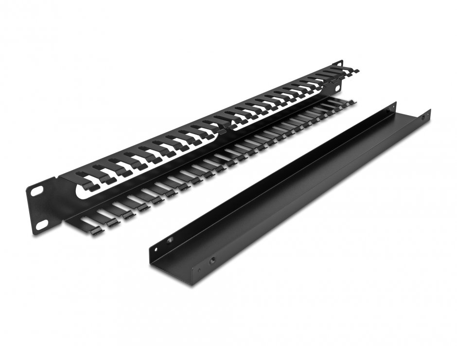 Imagine Panou de ghidare cabluri 19" cu 2 deschideri 1U metal Negru, Delock 81558