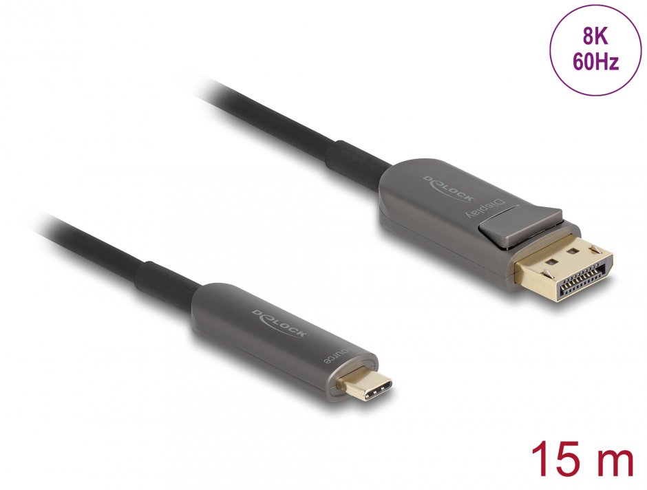 Imagine Cablu activ optic USB type C la DisplayPort 8K60Hz/4K240Hz 15m, Delock 81606