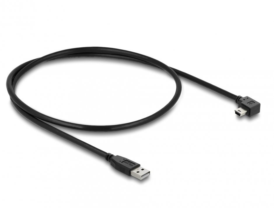 Imagine Cablu USB-A 2.0 la mini USB drept/unghi 90 grade T-T 0.5m Negru, Delock 81650