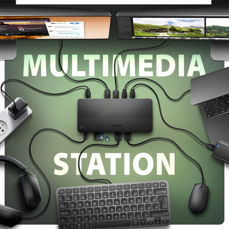 Imagine Docking station USB4 type C la HDMI/Displayport 8K60Hz + 3 x USB-A + 2 x USB-C + Gigabit PD 100W, Axagon HMC-U4