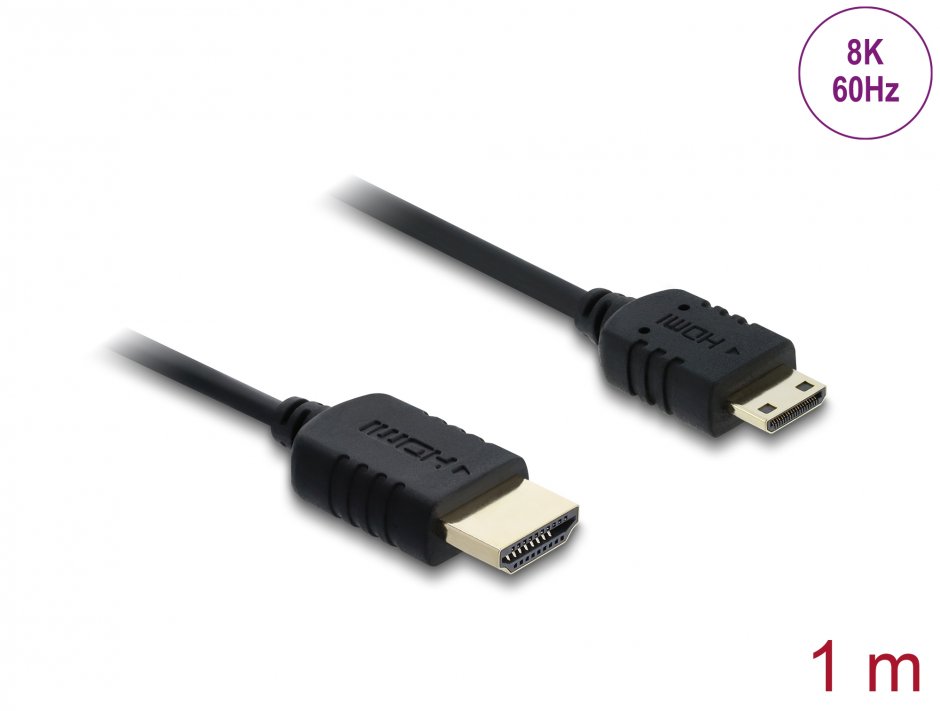 Imagine Cablu Coaxial High Speed HDMI la mini-C HDMI 8K60Hz/4K240Hz 1m Negru, Delock 81684