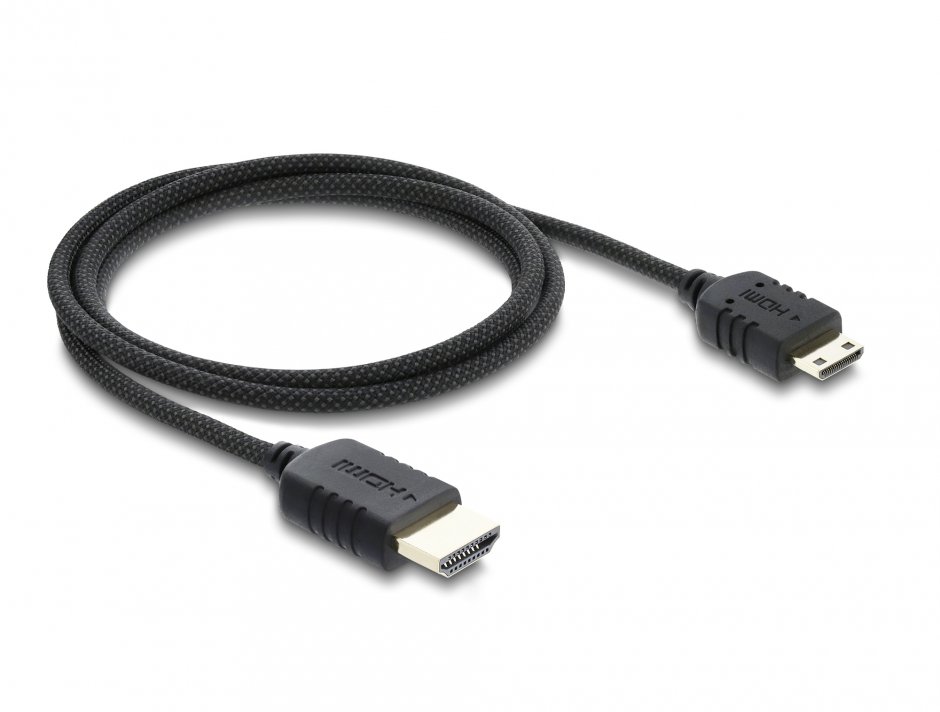 Imagine Cablu Coaxial High Speed HDMI la mini-C HDMI 8K60Hz/4K240Hz brodat 1m Negru, Delock 81687
