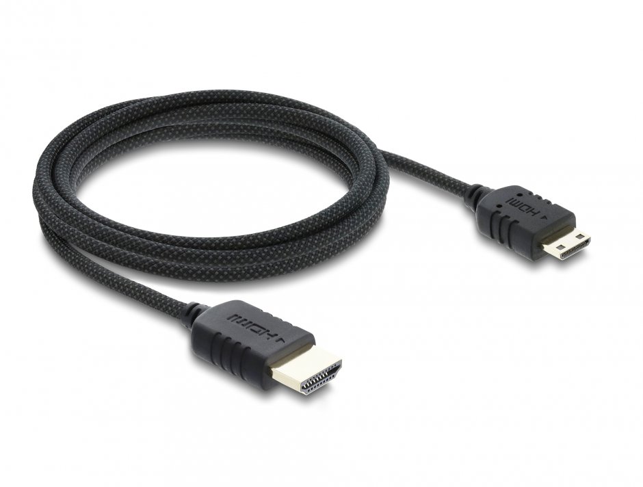 Imagine Cablu Coaxial High Speed HDMI la mini-C HDMI 8K60Hz/4K240Hz brodat 2m Negru, Delock 81688