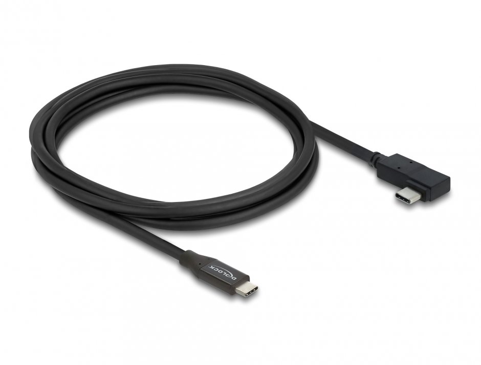 Imagine Cablu Coaxial USB 40 Gbps 240W PD 3.1 drept/unghi 90 grade 2m Negru, Delock 81711