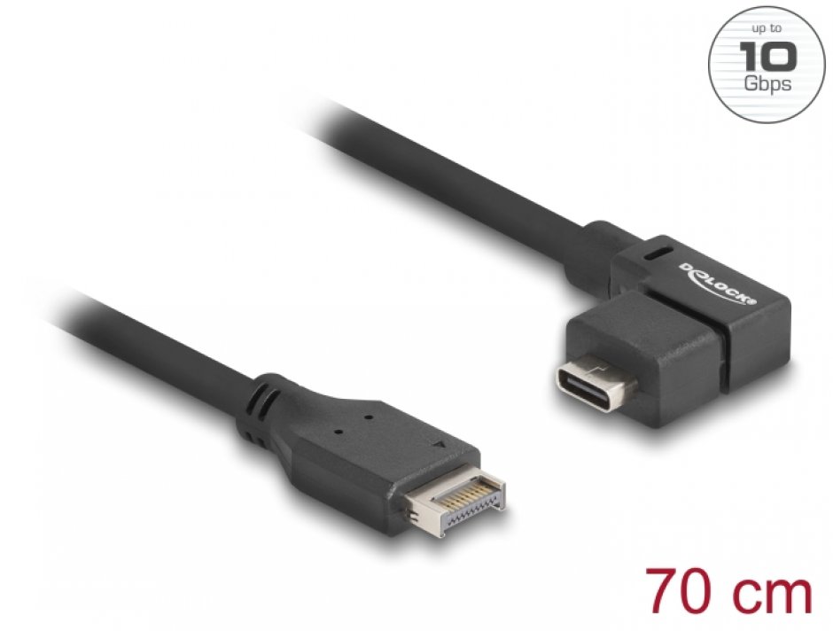 Imagine Cablu USB tip E Key A 20 pini la USB Type C unghi 90 grade T-M 70cm, Delock 85759