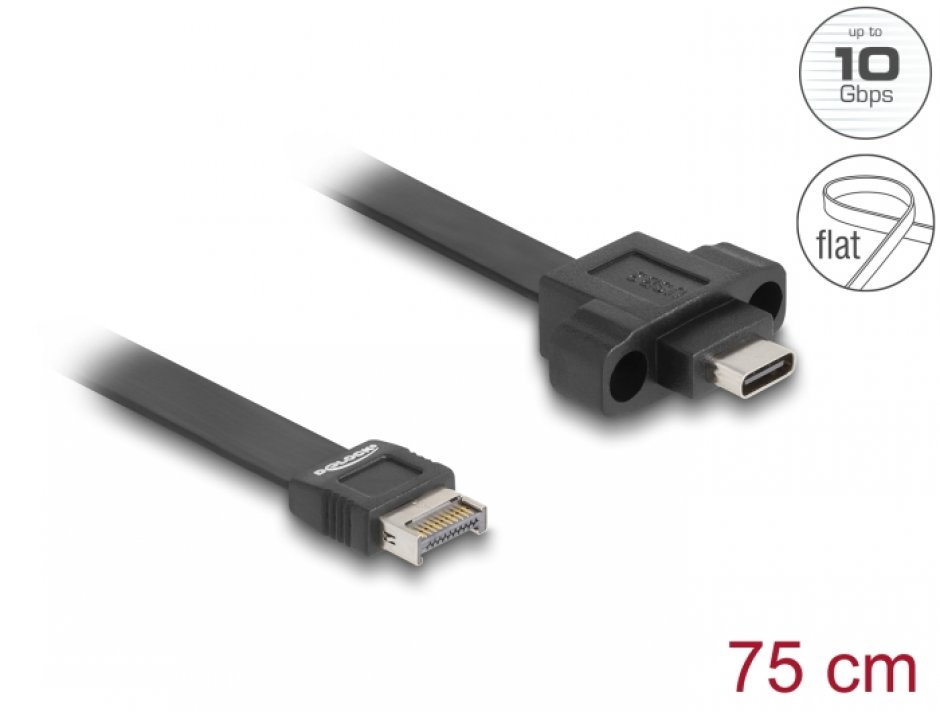 Imagine Cablu USB tip E Key A 20 pini la USB Type C panel-mount T-M 75cm, Delock 85760