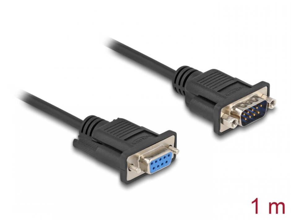 Imagine Cablu prelungitor serial RS-232 DB9 T-M 1m Negru, Delock 87833