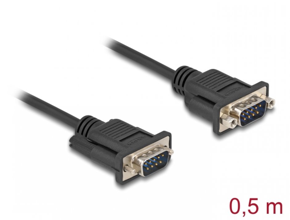 Imagine Cablu serial RS-232 DB9 T-T 0.5m Negru, Delock 87839