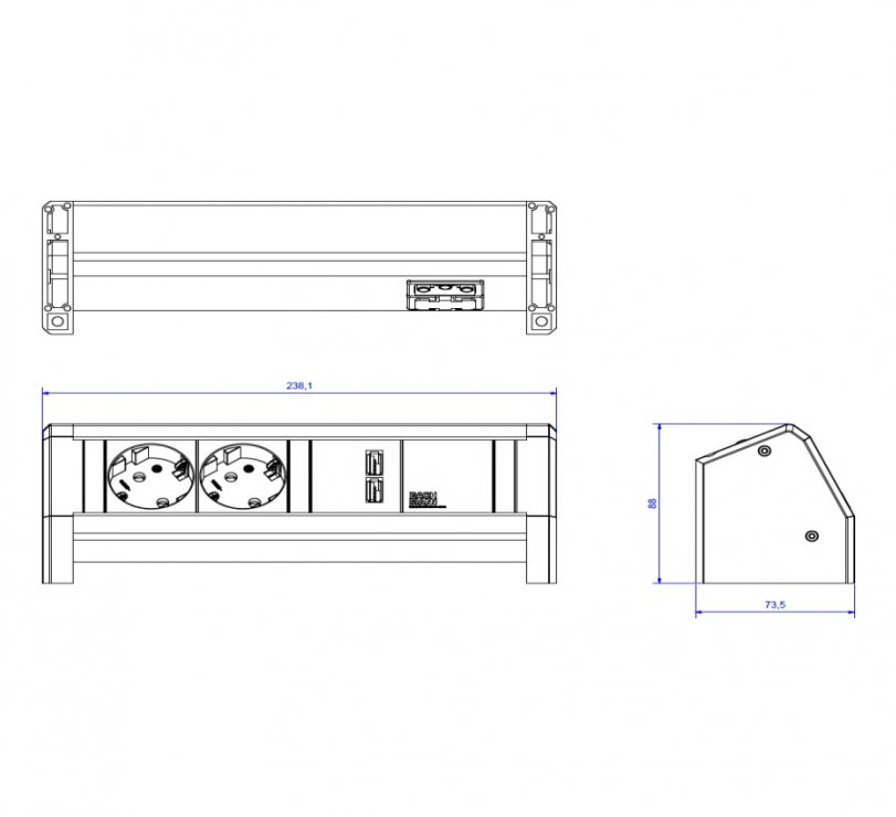 Imagine Priza birou DESK 1 cu 2 x Schuko + 2 x USB la GST18, BACHMANN 902.0192