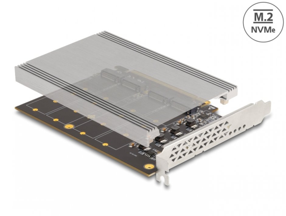 Imagine PCI Express x16 la 4 x NVMe M.2 Key M cu racire - Bifurcation, Delock 90210