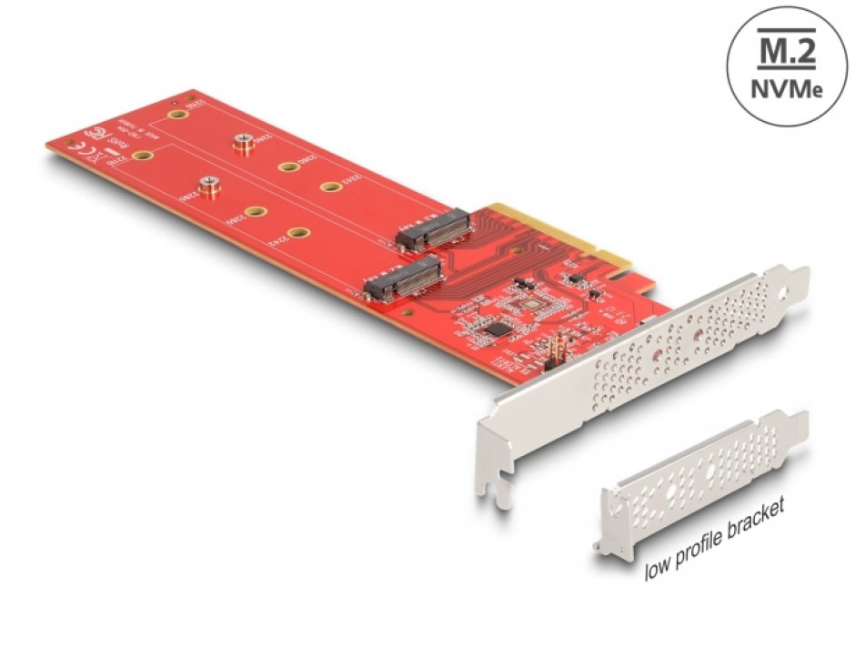 Imagine PCI Express x8 la 2 x NVMe M.2 - Bifurcation LPFF, Delock 90616