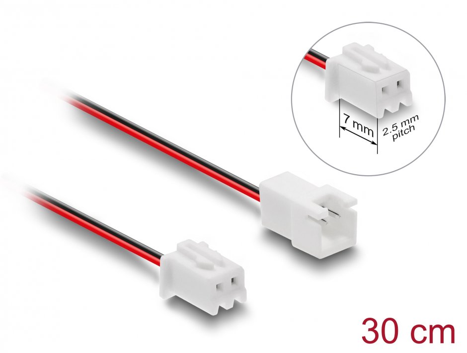Imagine Cablu prelungitor alimentare ventilator JST la 2 pini lungime conector 7mm/pitch 2.5mm T-M 30cm, Delock 90762