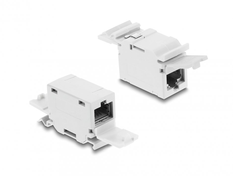 Imagine Cupla RJ45 Cat.6A cu capac de protectie impotriva prafului pentru montare sina DIN, Delock 90768