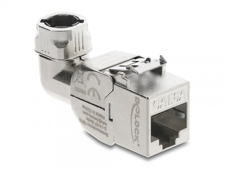 Imagine Keystone RJ45 la LSA Cat.6A metal latch tool-free unghi 90 grade ecranat, Delock 90797