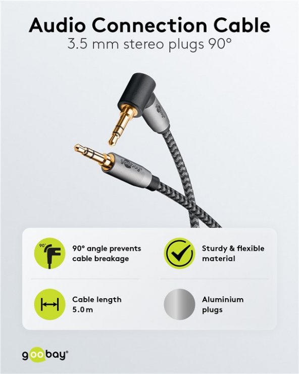 Imagine Cablu audio jack stereo 3.5mm drept/unghi 90 grade T-T 5m brodat, Goobay Plus G65283