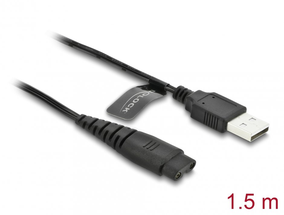 Imagine Cablu de alimentare USB 5V pentru aparate de ras electrice Hatteker RFC-588/RFC-598/RFC-690/RFC-692/RFC-696/RSCX-7568/RSCX-9598 1.2m, Delock 90987
