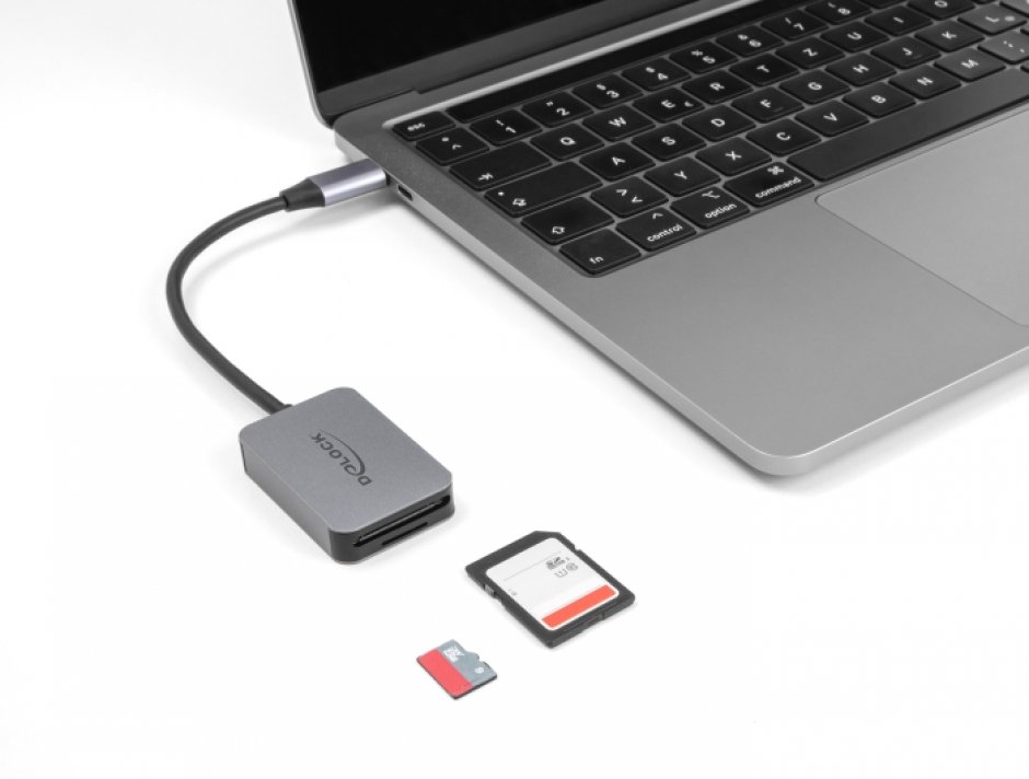 Imagine Cititor de carduri USB type C la SD/Micro SD Aluminiu, Delock 91009