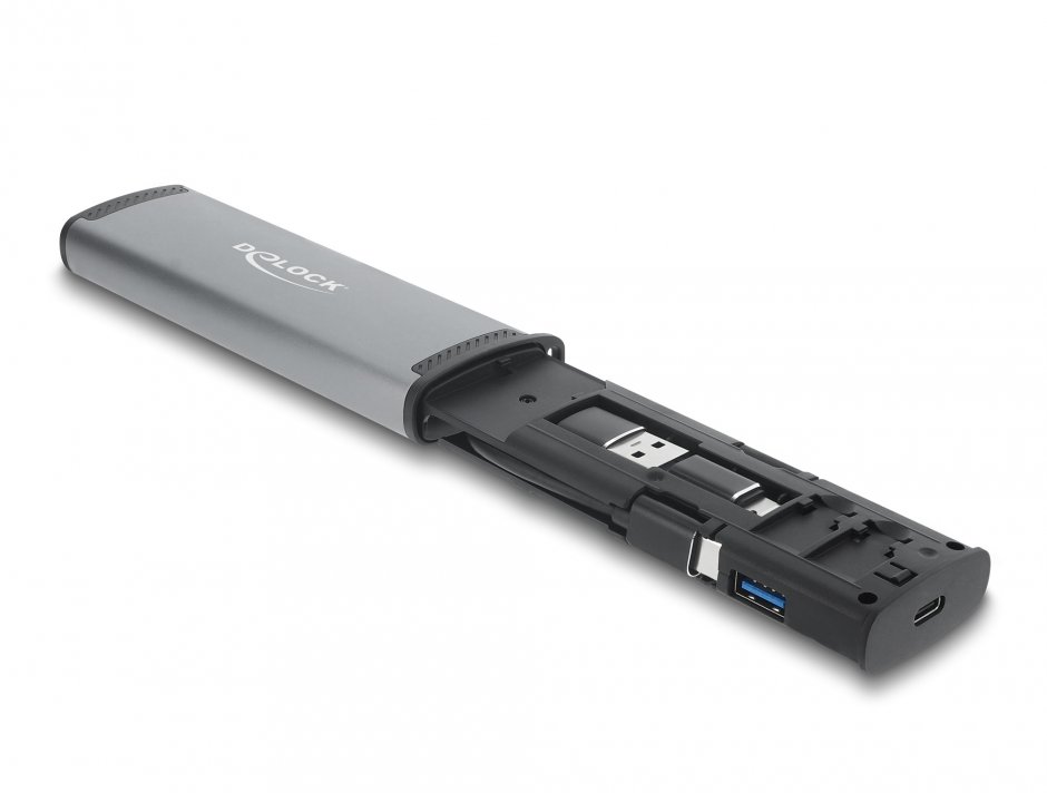 Imagine Cititor de carduri USB 5 Gbps cu slot SD/Micro SD + adaptoare + spatii depozitare card, Delock 91018